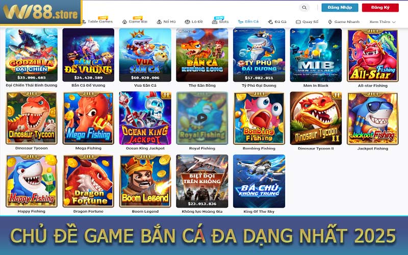 Chủ đề game bắn cá đa dạng