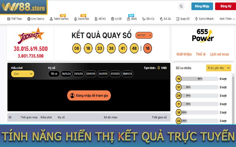 Tính năng hiển thị kết quả trực tuyến